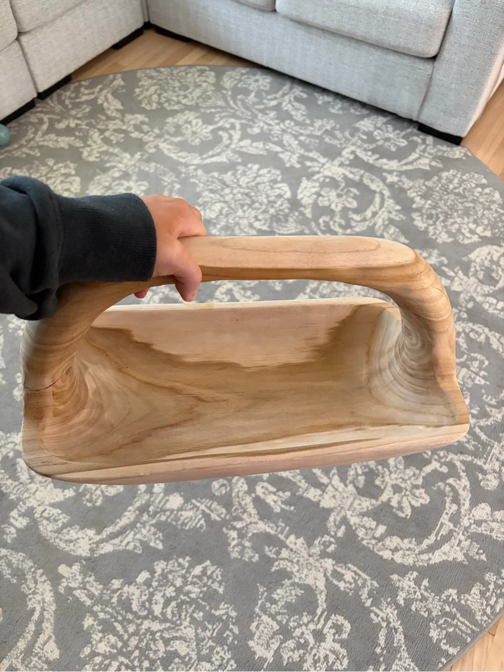 Hand-Carved Wooden Bath Handle Tray - Natural Wood